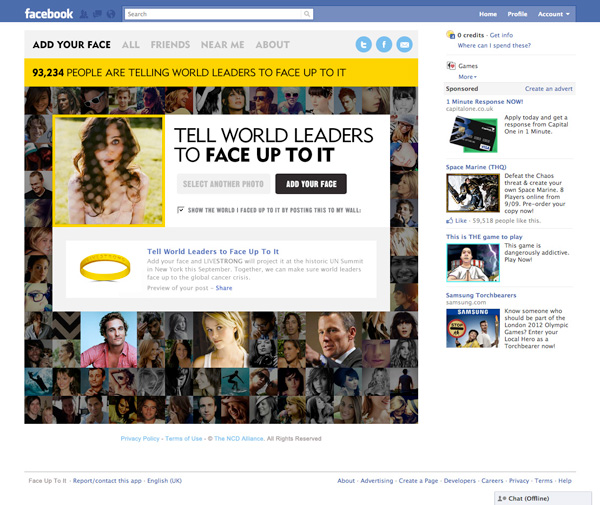 Face Up To It - Facebook App (sign on)