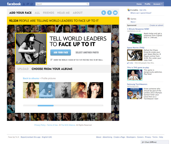 Face Up To It - Facebook App (select photo to upload)